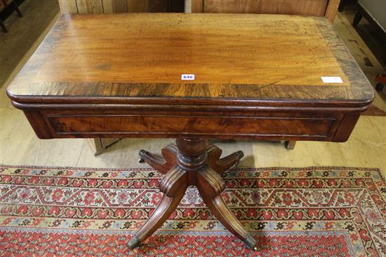 A Regency rosewood banded mahogany tea table, W.3ft 1in.